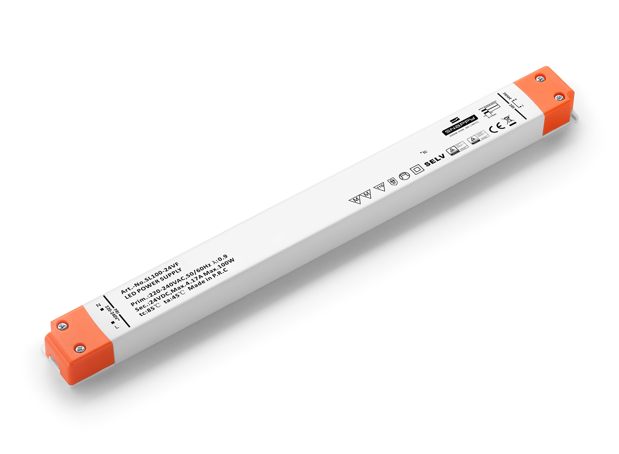 SL100-24VF  100W; Constant Voltage Non Dimmable LED Driver; 24VDC; 4.16A; Input 200-240VAC 50/60Hz; IP20.